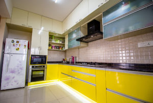yellow kitchen cabinet design