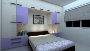 Bedroom interior lavender and white