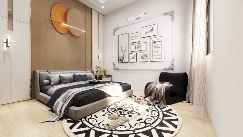 Modern bedroom interior design with elegant wall art, cozy bedding, and stylish decor - perfect inspiration for choosing the best home interiors.