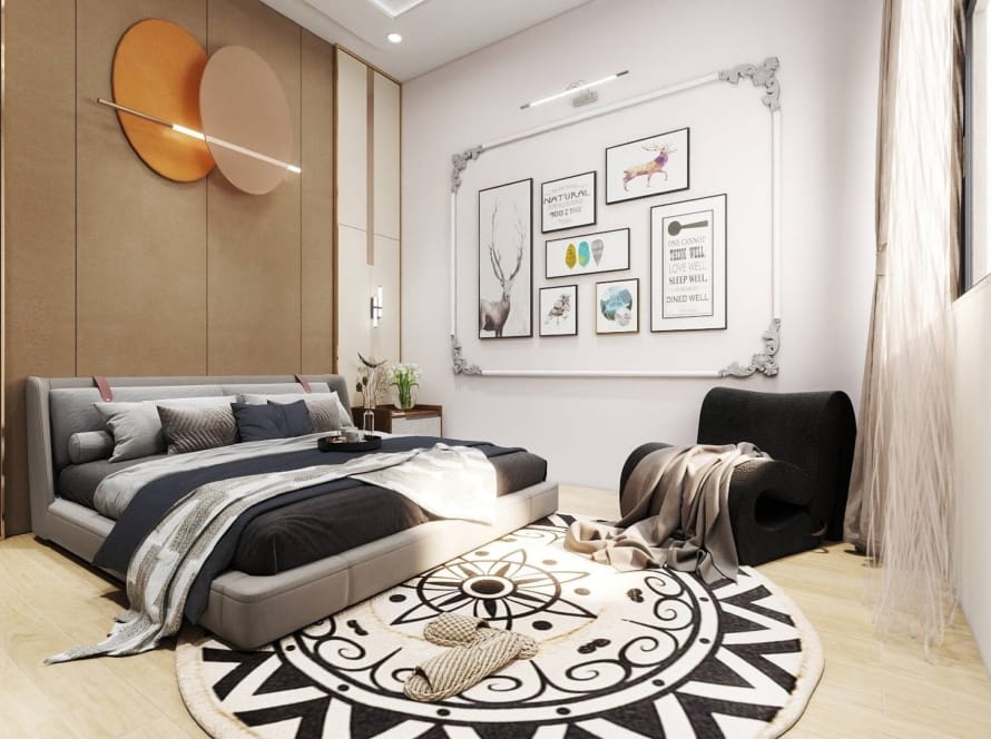 Modern bedroom interior design with elegant wall art, cozy bedding, and stylish decor - perfect inspiration for choosing the best home interiors.