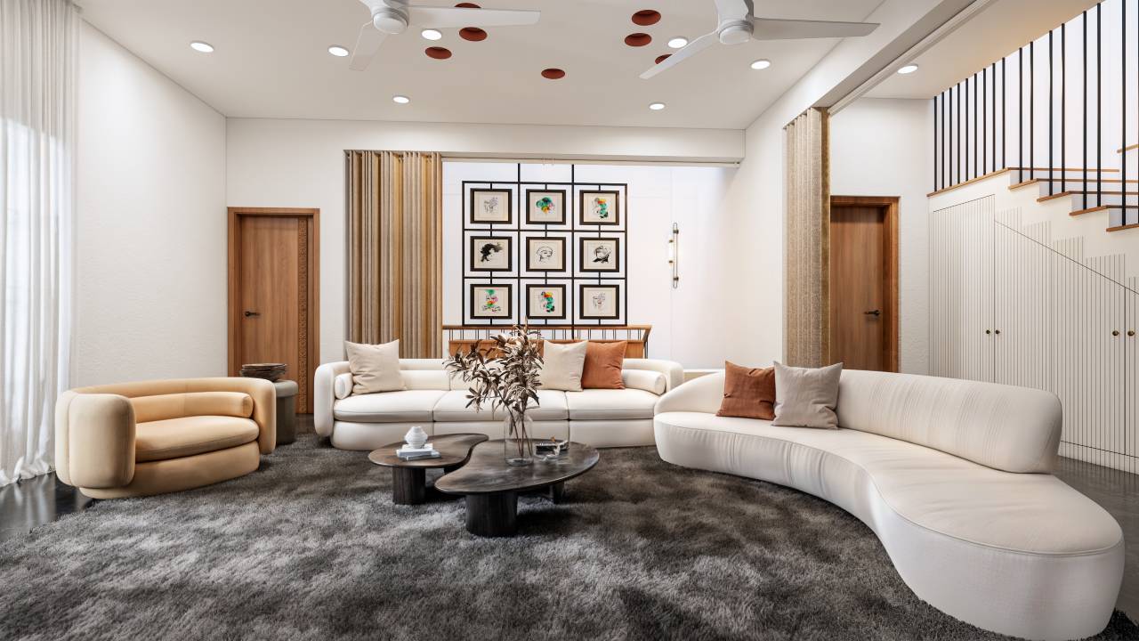 Modern 2BHK interior design in Bangalore showcasing cost-effective modular kitchen and living room design