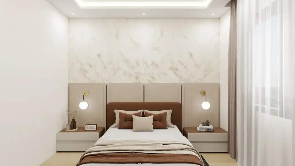 Wall Finishes That Transform Spaces (Without Breaking the Bank) 2 Custom wallpaper feature wall in modern bedroom interior design