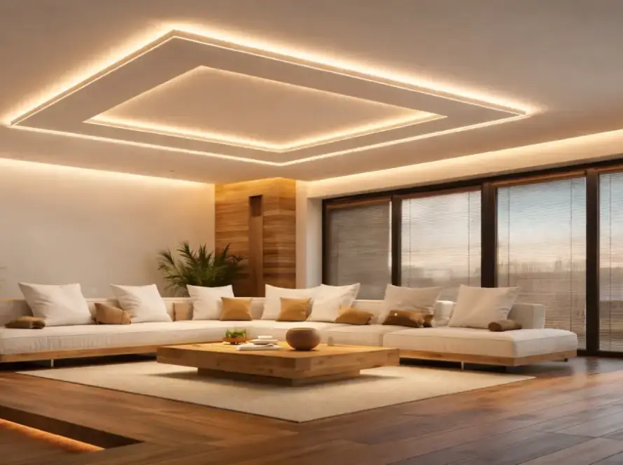 Modern false ceiling design for hall with cove LED lighting in Bangalore apartment