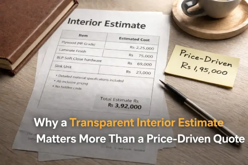 Transparent interior estimate showing detailed cost breakup compared to a price-driven interior quote