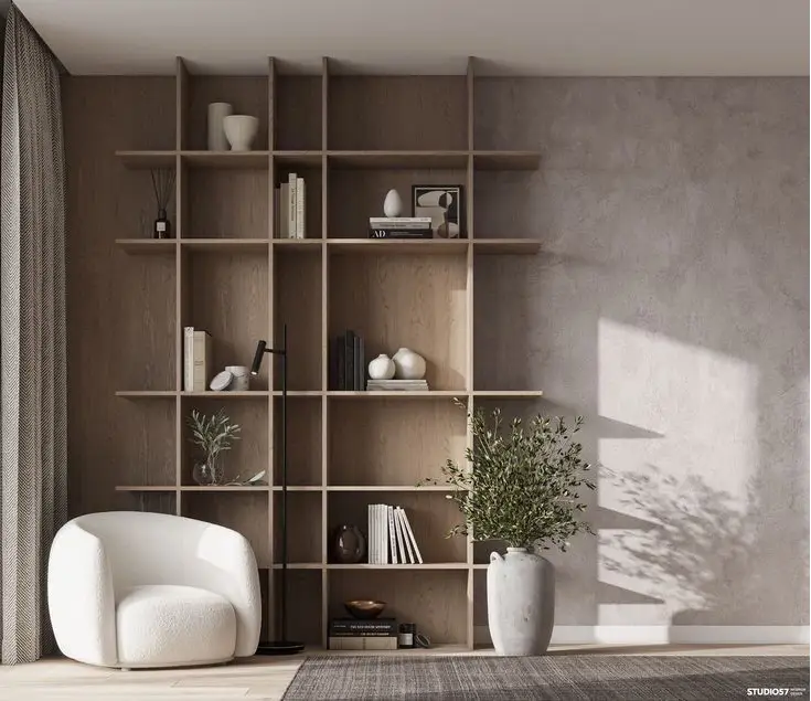 decorative display shelves design for bedroom with modern wall shelving