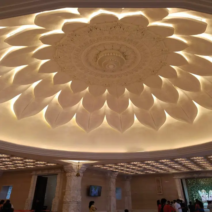 dome shaped temple ceiling design for pooja room with lotus pattern
