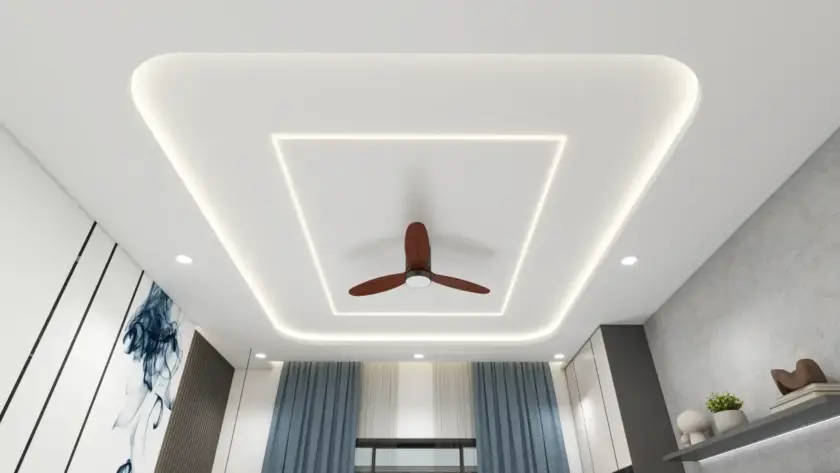 Modern simple POP design for living room with layered ceiling and warm LED cove lighting