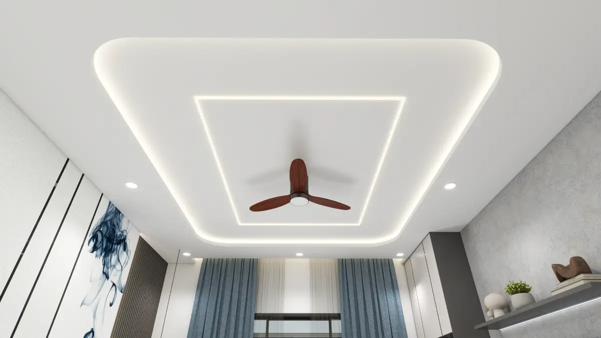 Modern simple POP design for living room with layered ceiling and warm LED cove lighting