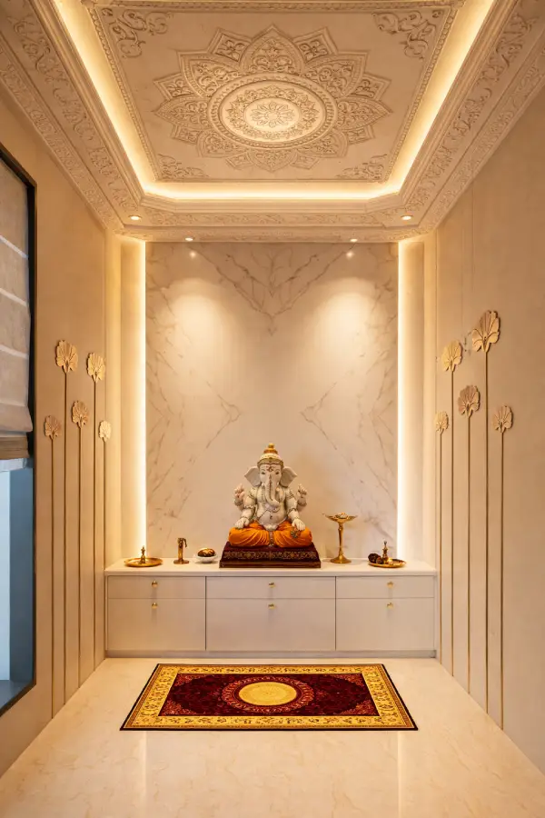 pop ceiling with traditional patterns design for pooja room