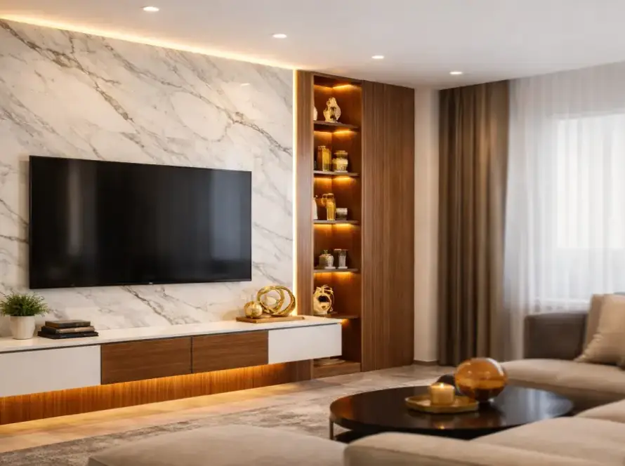 marble finish pvc panel tv wall design for living room
