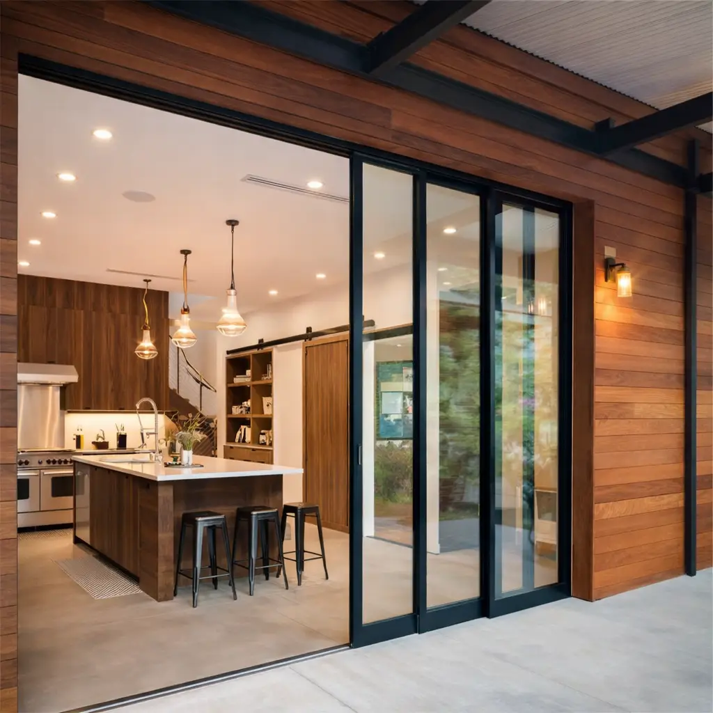 sliding glass partition in modern kitchen design