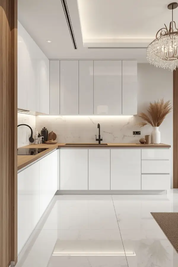 Acrylic modular kitchen colours with high gloss cabinets in modern design