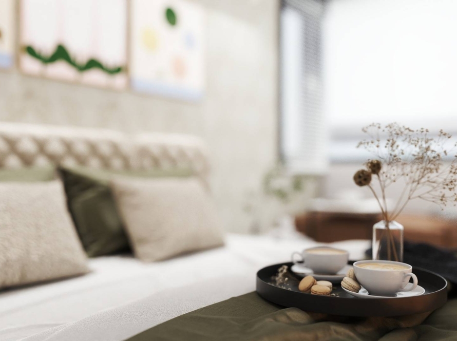 Elegant bedroom decor close-up showing styling elements for interior design vs interior decorating.