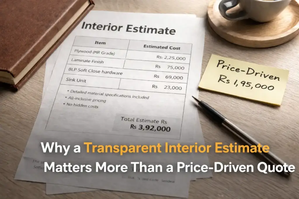 Why a Transparent Interior Estimate Matters More Than a Price-Driven Quote 1 Transparent interior estimate showing detailed cost breakup compared to a price-driven interior quote