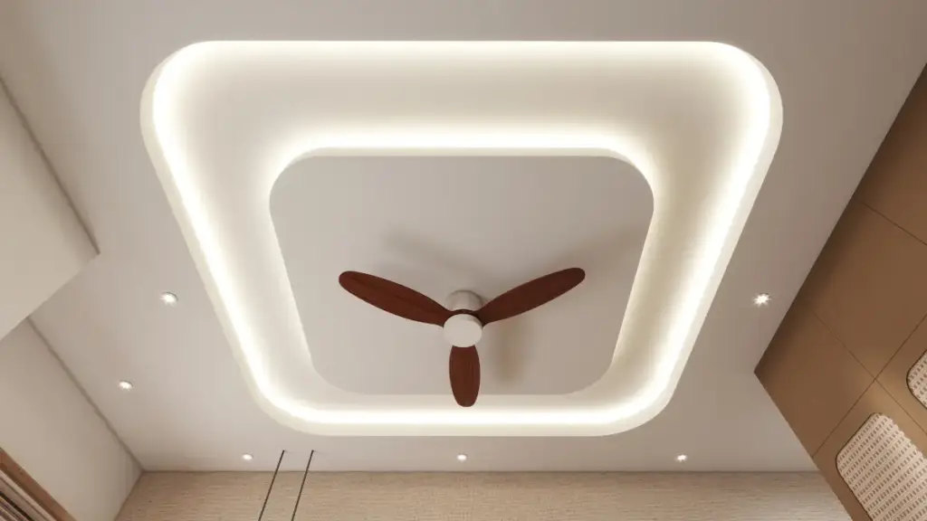 Minimalist single-layer POP ceiling design for bedroom with warm cove lighting